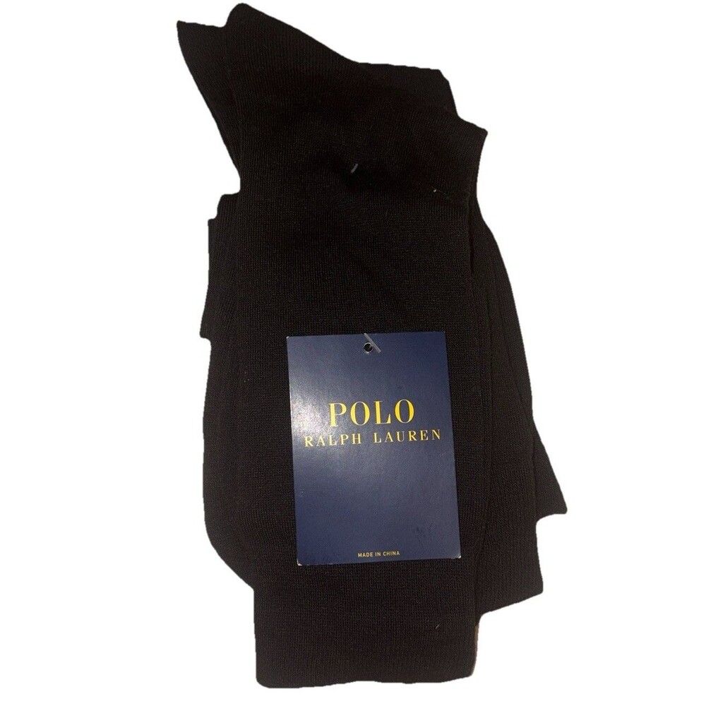 Polo Ralph Lauren Mens 3 Pack Dress Socks, Black with Embroidered Pony